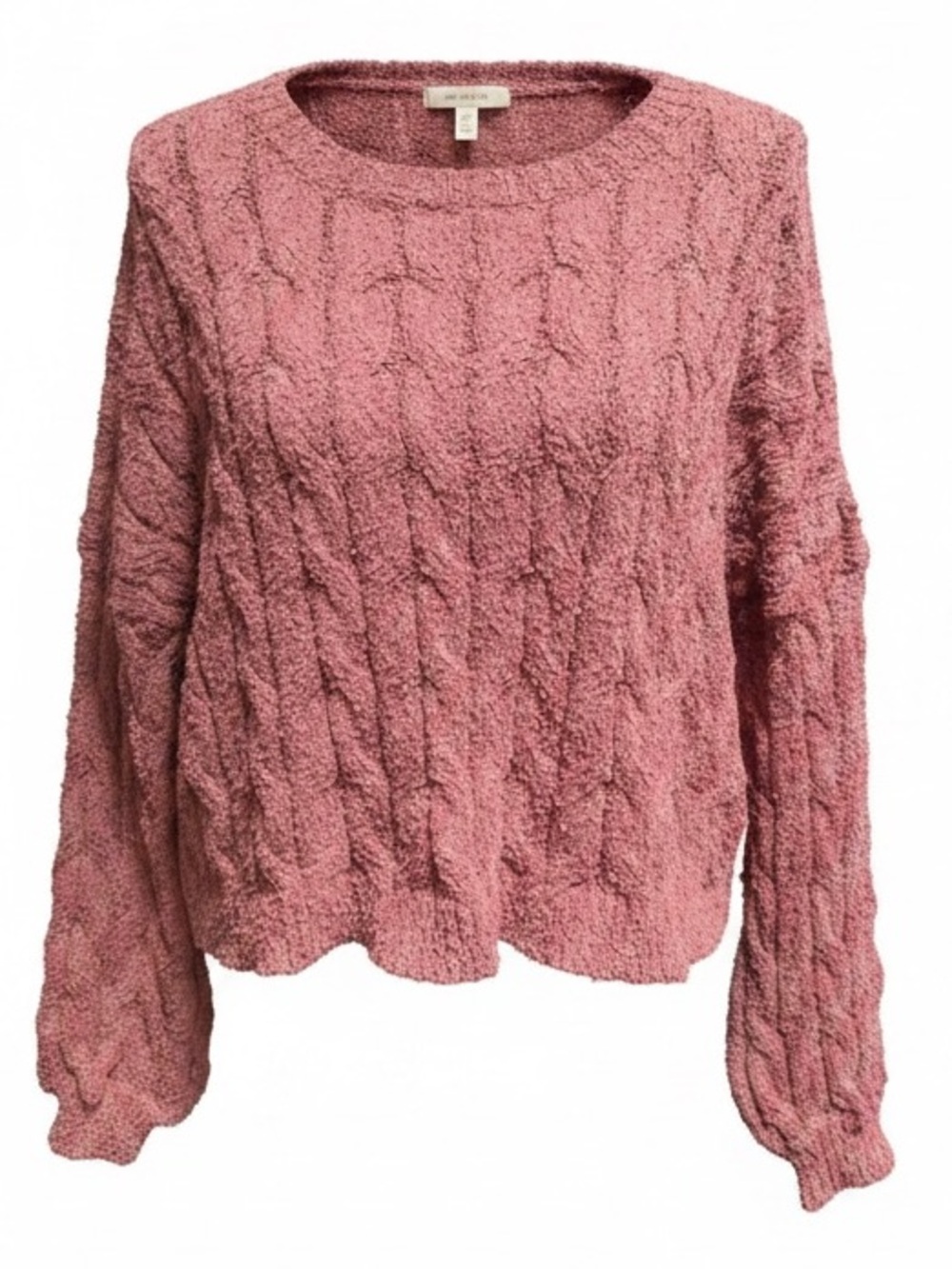 Altar'd State Dusty Rose Cropped Chunky Knit Cable Crewneck Sweater Size Medium